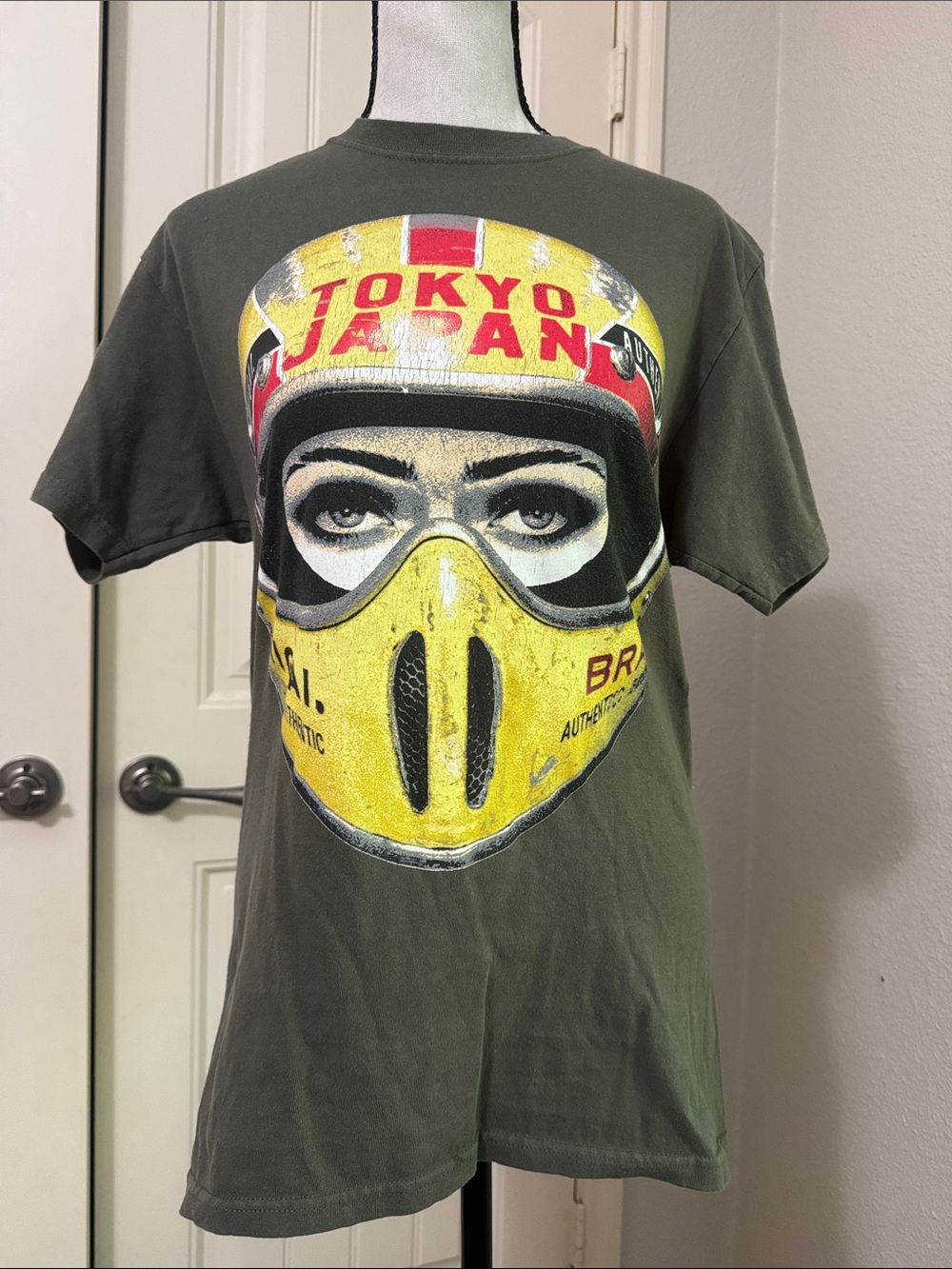 BDG Olive Graphic Tee with Yellow Helmet Print